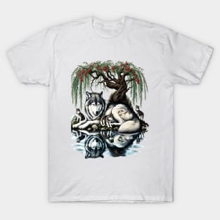 Serene Wolf Family Oasis in Idyllic Nature T-Shirt